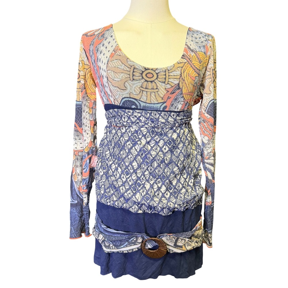 Kali Orea Made In Italy Layered Abstract Print Long Sleeve Top Blouse M/L